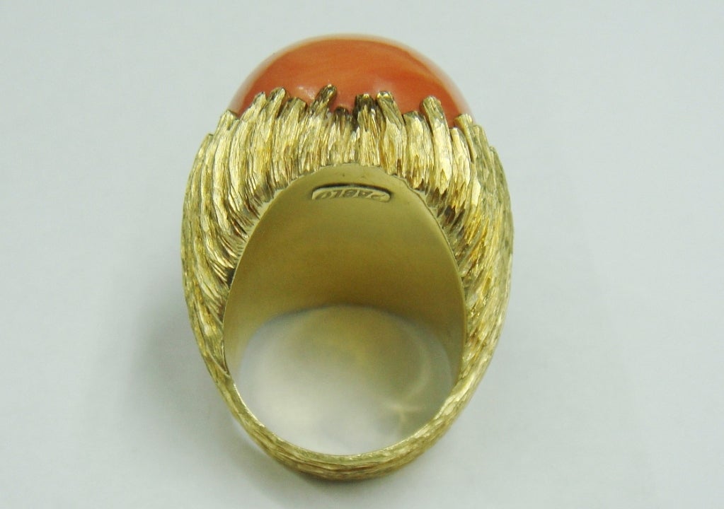 PABLO Cabochon Coral Gold Huge Dome Ring In Excellent Condition For Sale In New York , NY