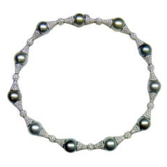 Gray Tahitian Cultured Pearl Diamond White Gold Necklace