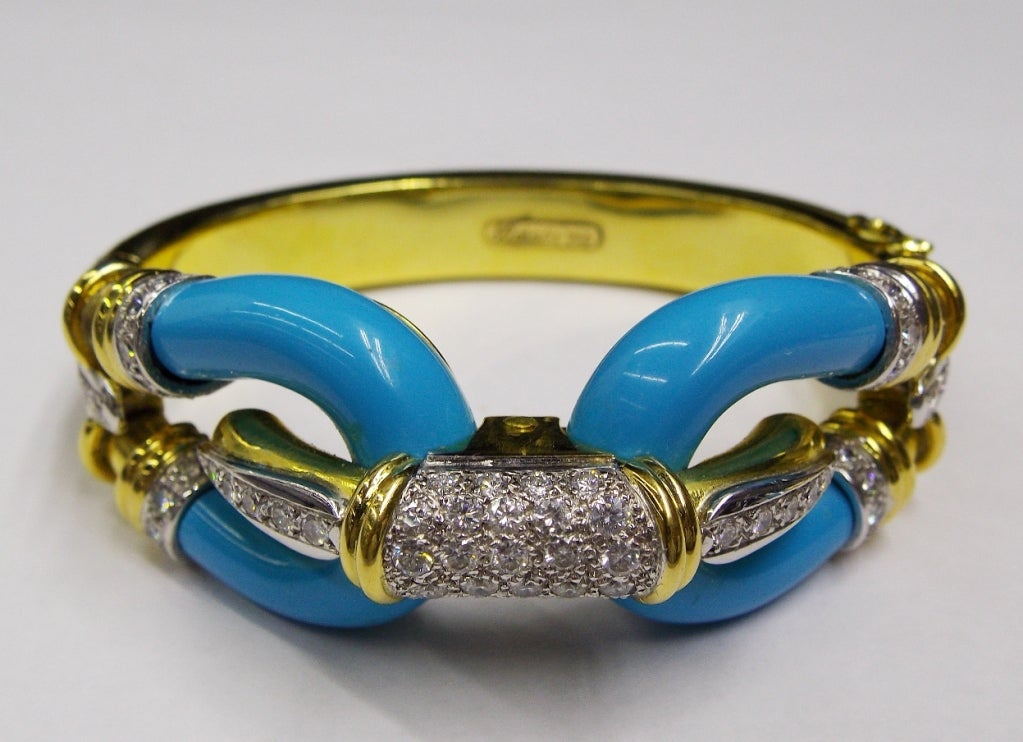 Women's Turquoise Diamond Gold Choker Necklace Bracelet Set For Sale