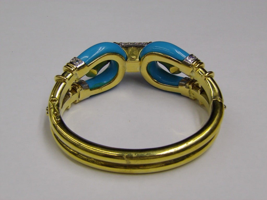 Turquoise Diamond Gold Choker Necklace Bracelet Set For Sale 2