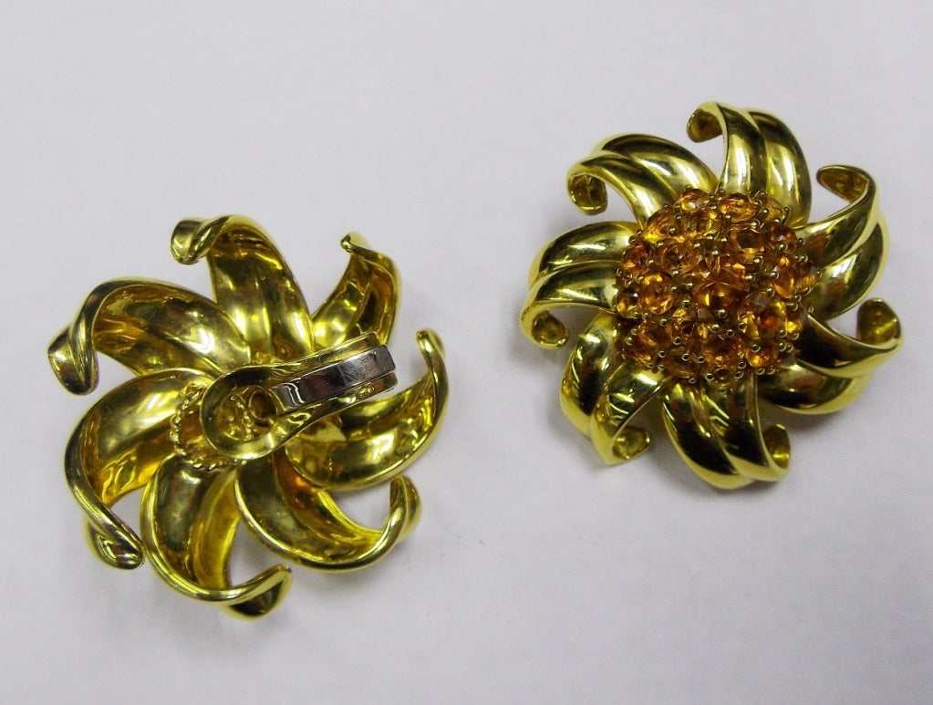 Verdura Citrine Gold Flower Earrings