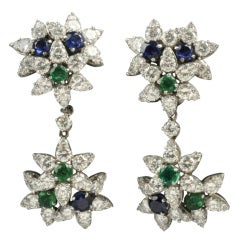 Vintage Tiffany & Co Emerald Sapphire Diamond Flower Day Night Earrings