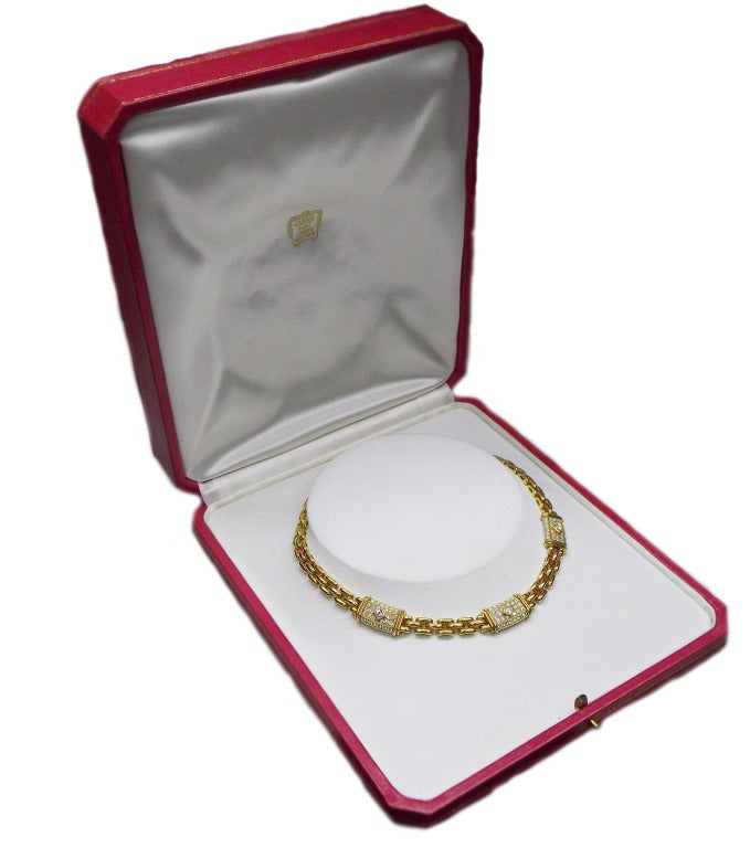 Cartier Diamond Maillon Panthere Yellow Gold Link Necklace For Sale 2