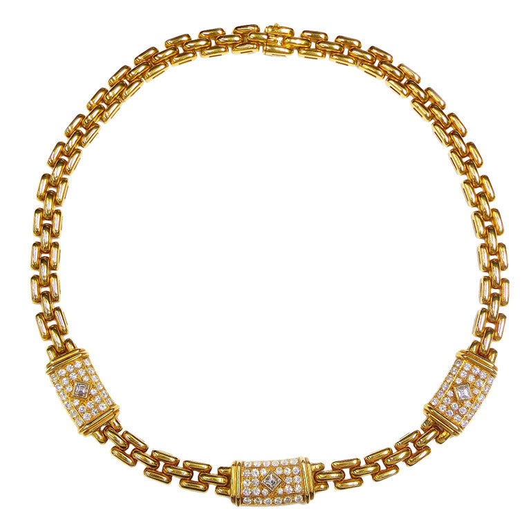 Cartier Diamond Maillon Panthere Yellow Gold Link Necklace For Sale