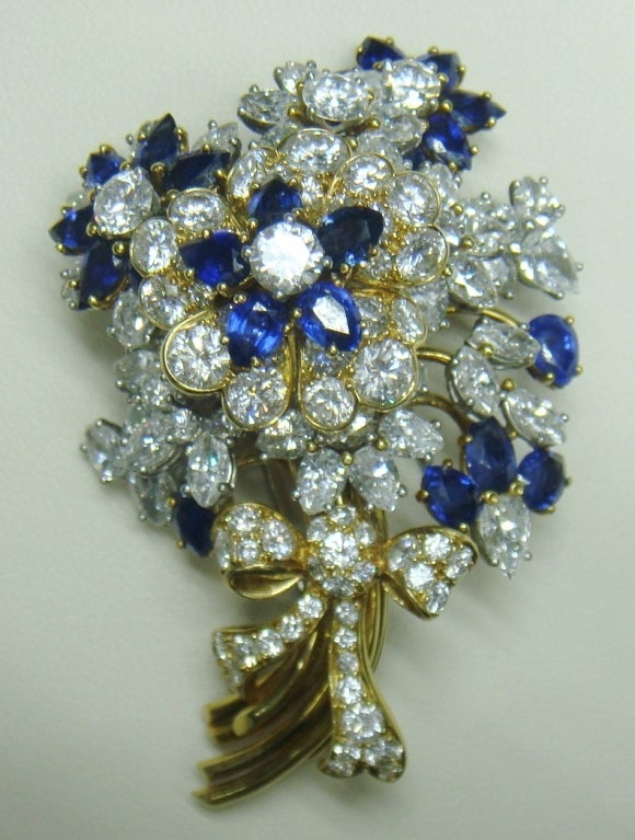 Women's Tiffany & Co. Yellow Gold Sapphire Diamond Flower Brooch