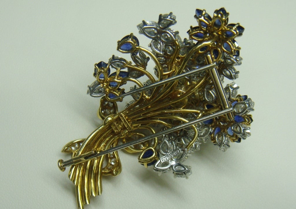 Tiffany & Co. Yellow Gold Sapphire Diamond Flower Brooch 1