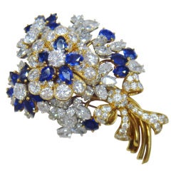 Tiffany & Co. Yellow Gold Sapphire Diamond Flower Brooch