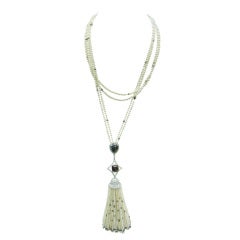 Long Pearl Diamond Roundells Seed Pearl Tassel Necklace