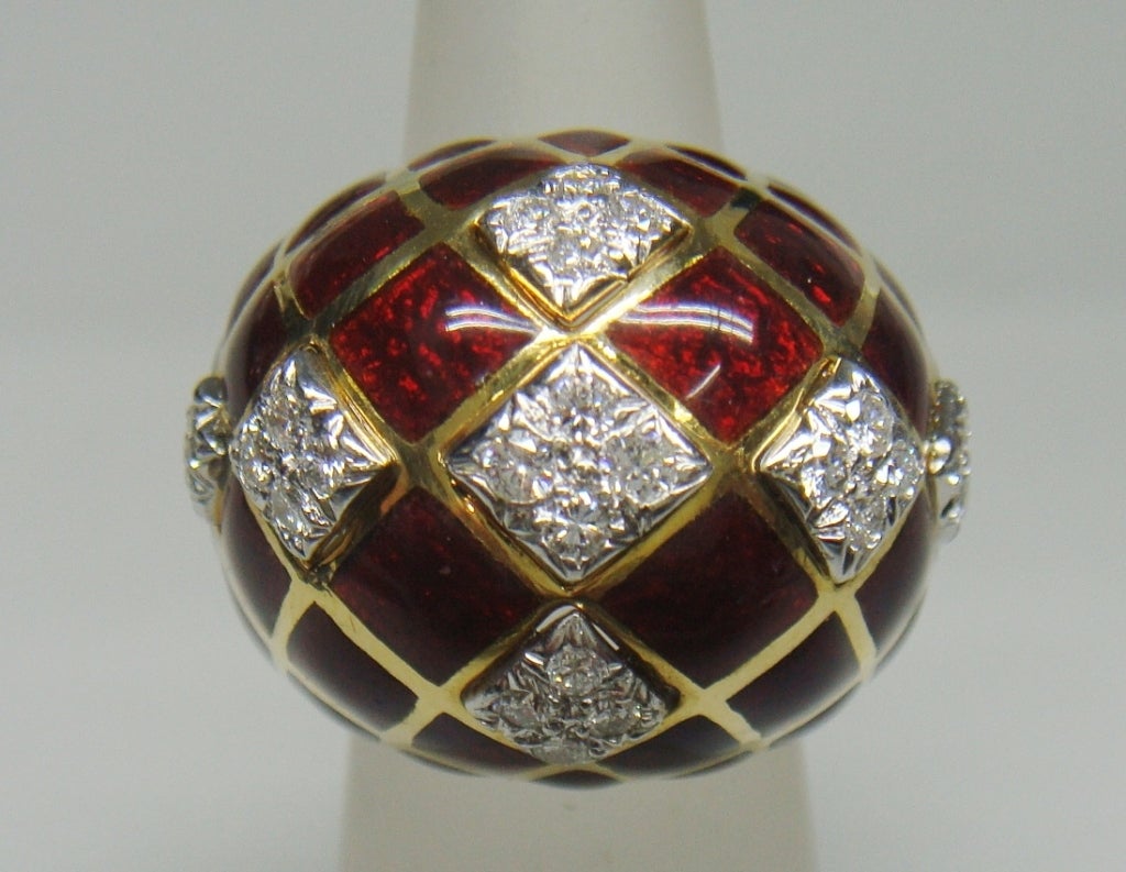 David Webb Gold Platinum Enamel Diamond Dome Ring Earrings