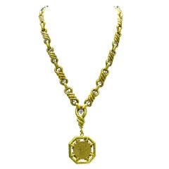 DAVID WEBB Gold Diamond Long Chain Necklace Liberty Coin Pendant