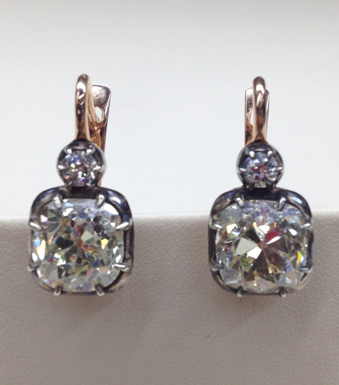 Magnificent Old Mine Diamond Earrings. Each stone weighs approximately 5 carats.