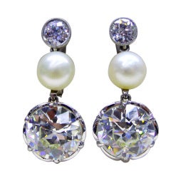 Gorgeous Antique Old Mine Diamond Natural Pearl Earrings