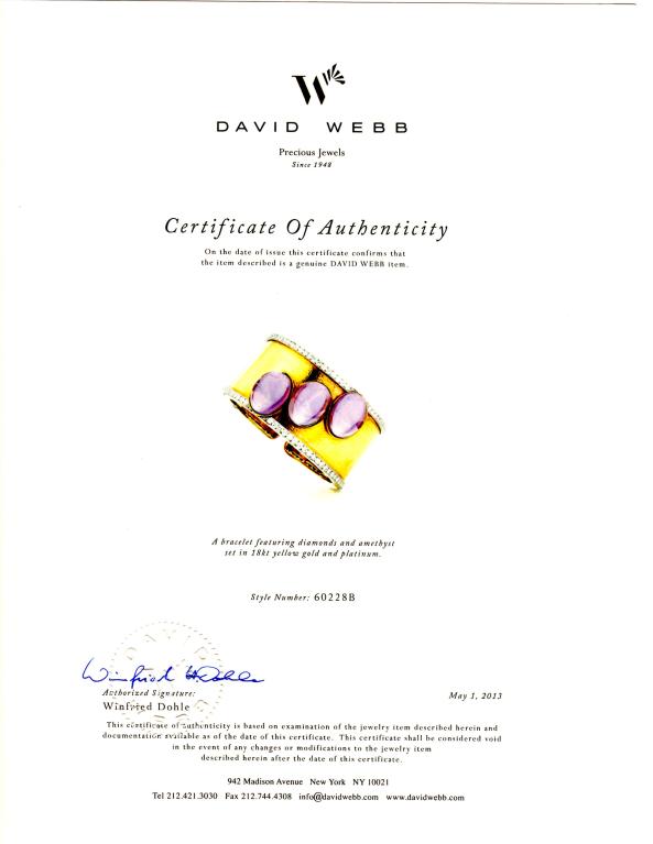 David Webb Hammered Yellow Gold Diamond Amethyst Cuff Bracelet For Sale 3