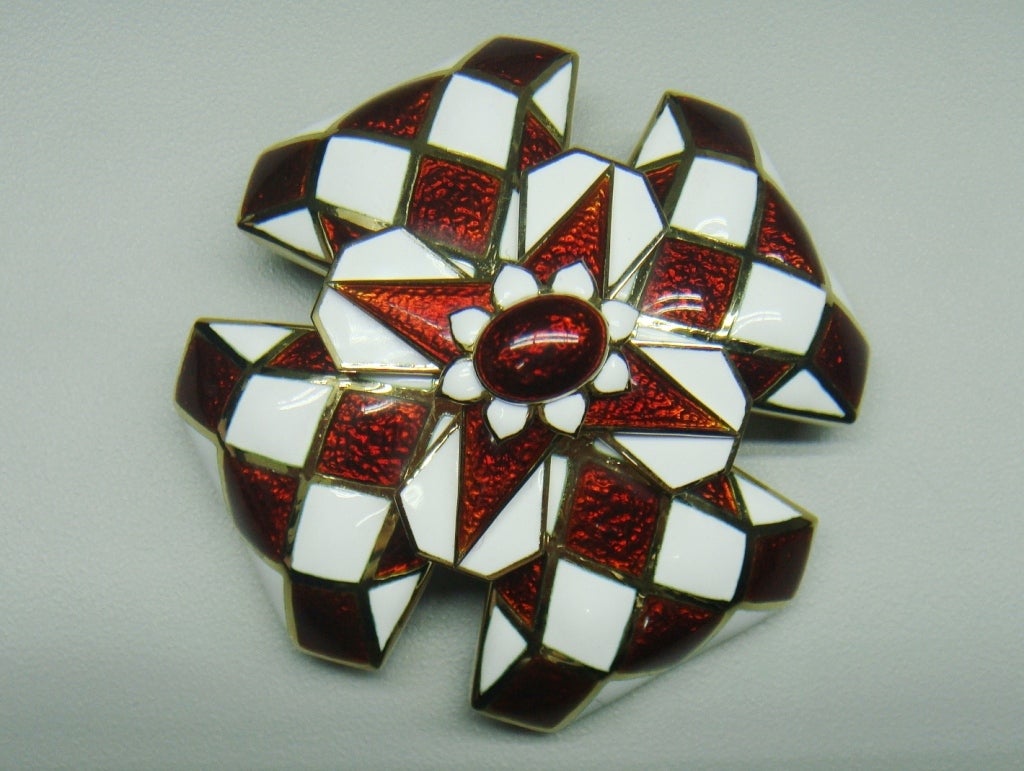 David Webb Gold Enamel Maltese Cross Pendant Brooch