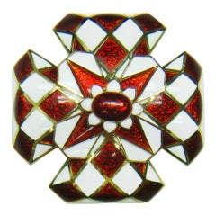 David Webb Gold Enamel Maltese Cross Pendant Brooch