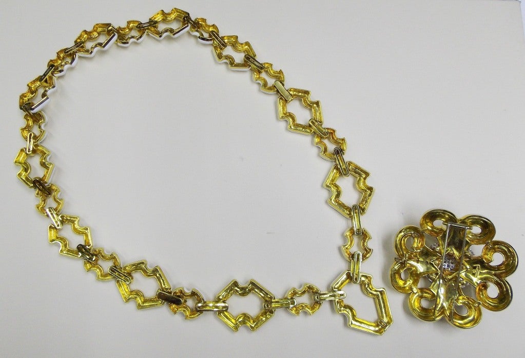 DAVID WEBB Gold White Enamel Diamond Pendant Brooch Bracelet Necklace For Sale 1