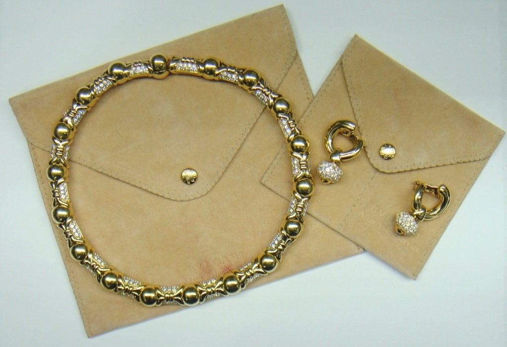 Bulgari Diamond Gold Earrings Necklace Set For Sale 2