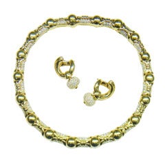 Bulgari Diamond Gold Earrings Necklace Set