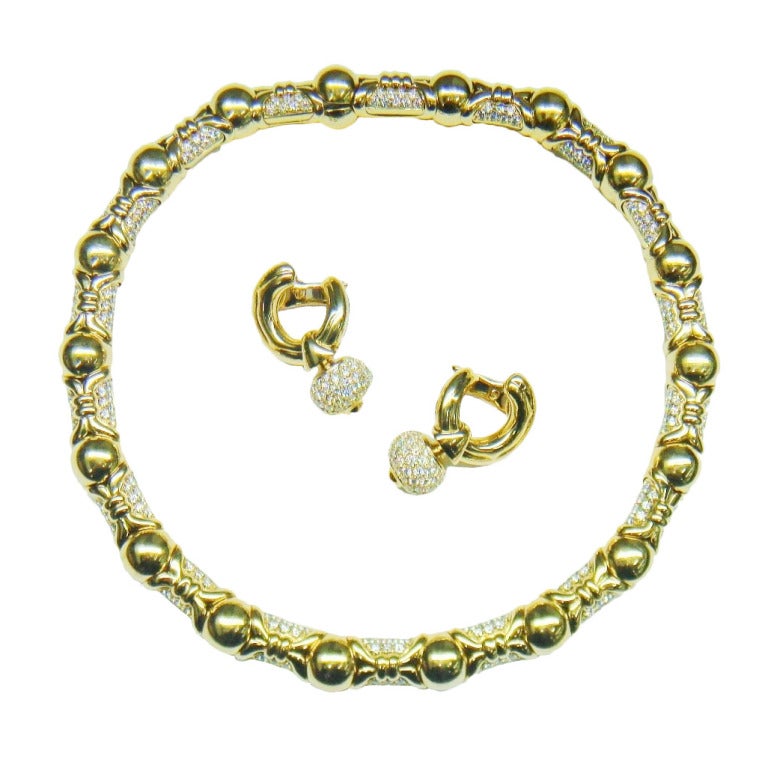 Bulgari Diamond Gold Earrings Necklace Set For Sale