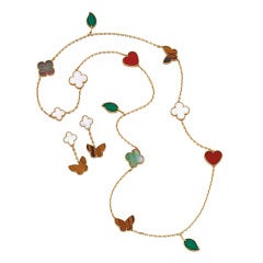 VAN CLEEF & ARPELS VCA "Lucky Alhambra" Hardstone Gold Necklace Earrings Set