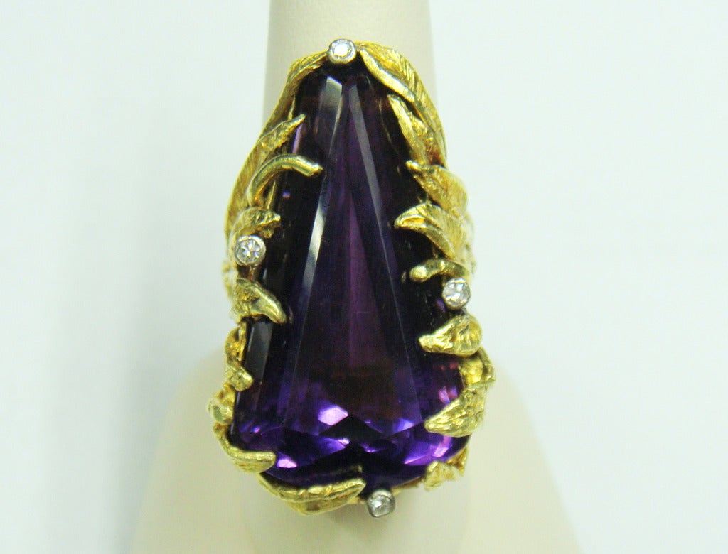 Amethyst Diamond Gold Triangle Shaped Ring
