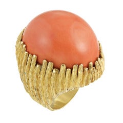 PABLO Cabochon Coral Gold Huge Dome Ring