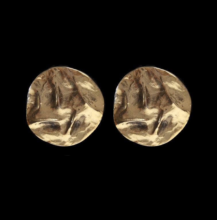 Pair of gold plated clip-on earrings signed by YSL