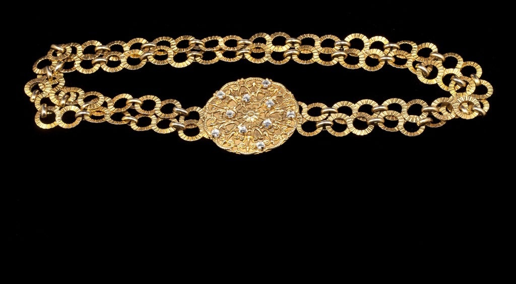 1970s YSL Gold gilt metal and strass belt