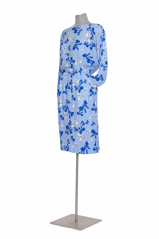 Women's YVES SAINT LAURENT  Bleu Silk Bow Dress