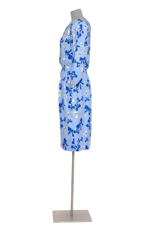 YVES SAINT LAURENT  Bleu Silk Bow Dress 1