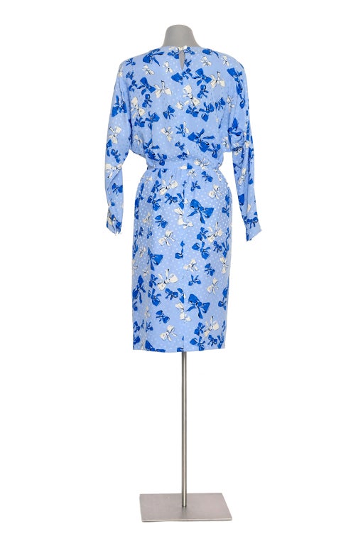 YVES SAINT LAURENT  Bleu Silk Bow Dress 2