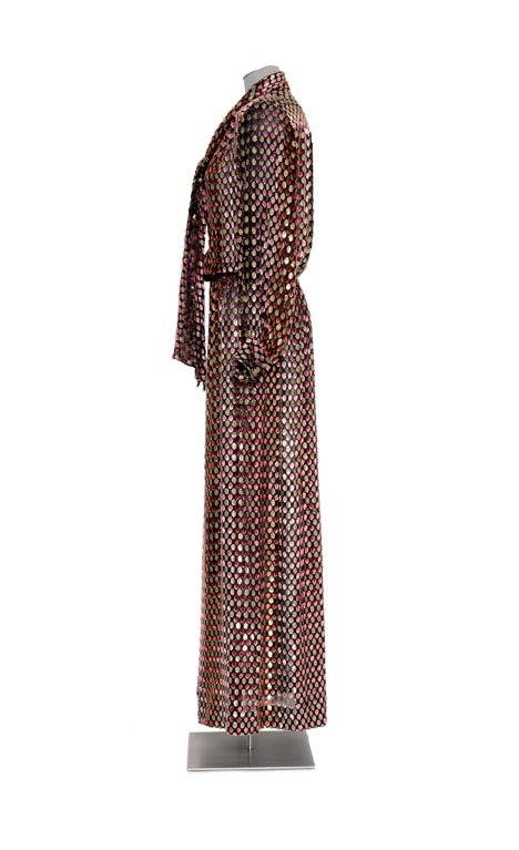 CELINE Vintage 1980's Ausbrenner Seide Samt Punkt Kleid 1