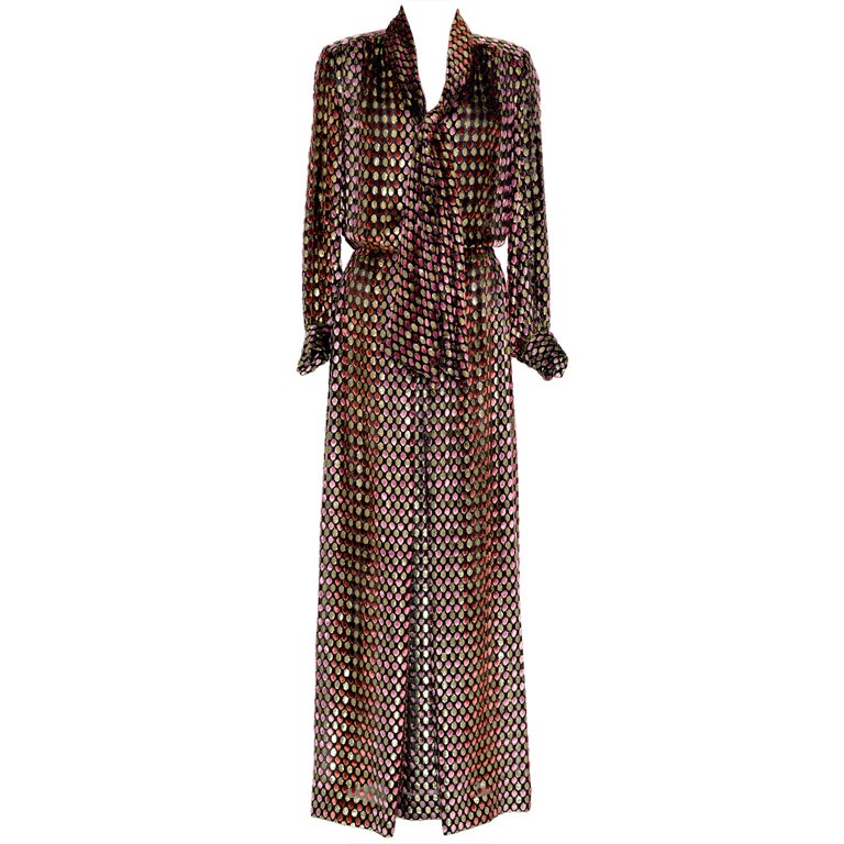 CELINE Vintage 1980's Burnout Silk Velvet Dot Dress at 1stdibs