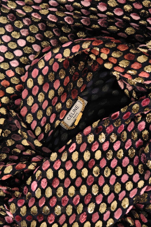 CELINE Vintage 1980's Ausbrenner Seide Samt Punkt Kleid 3