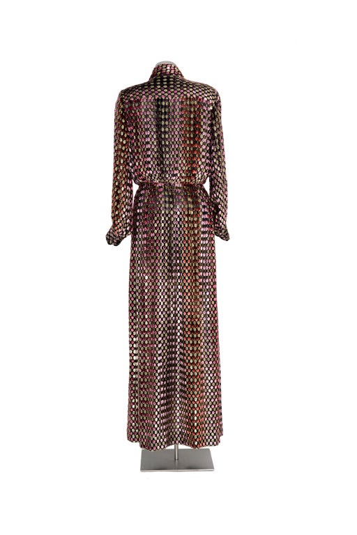 CELINE Vintage 1980's Ausbrenner Seide Samt Punkt Kleid 2