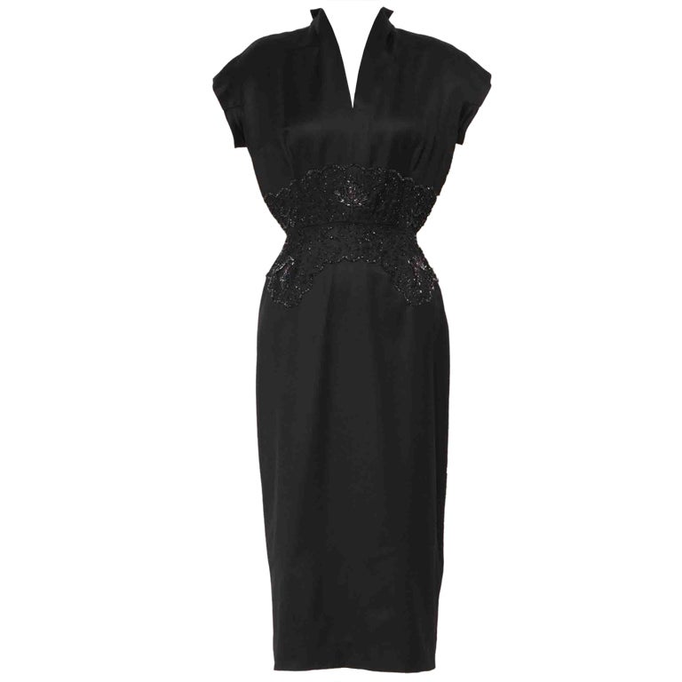 Haute Couture LANCEL beaded waist 50's dress For Sale at 1stdibs