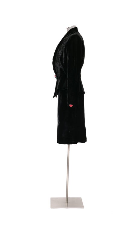 Vintage 1980s Thierry Mugler black silk velvet suit 1