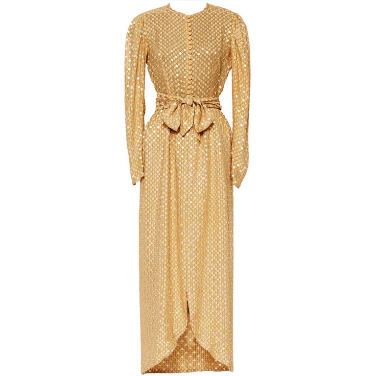 LANVIN 80's gold silk dress at 1stdibs