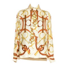 HERMES 100% silk blouse with matching tie