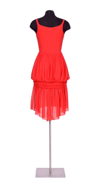 CHANEL by Karl Lagerfeld Vintage 90's Scarlet Chiffon Dress In Excellent Condition In Antwerp, BE