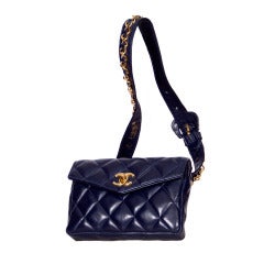 Vintage CHANEL Navy Quilted Leather Hip Bag.