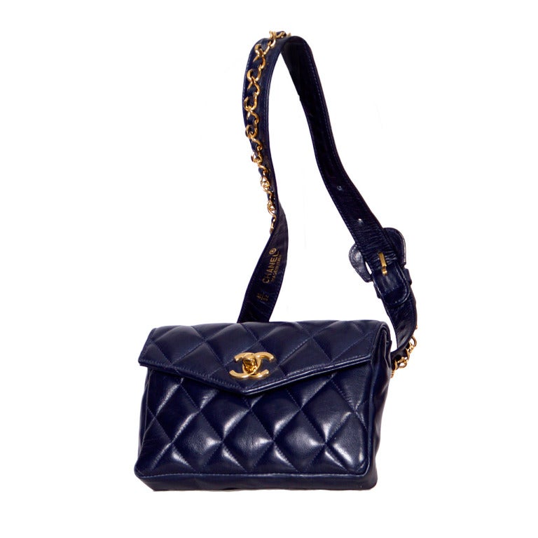 CHANEL Navy Quilted Leather Hip Bag.