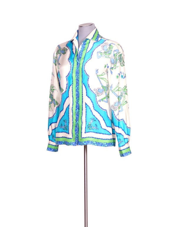 Gorgeous Silk vintage 60's signed Emilio Pucci shirt 
Please go by measurements taken flat in inches.
SH To SH 15