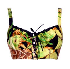 Vintage silk signed " HERMES Jardin Creole " Print Bra Top