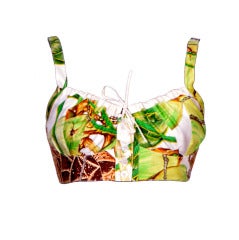 Vintage Silk Signed Hermes "Jardin Creole" Print Bra Top