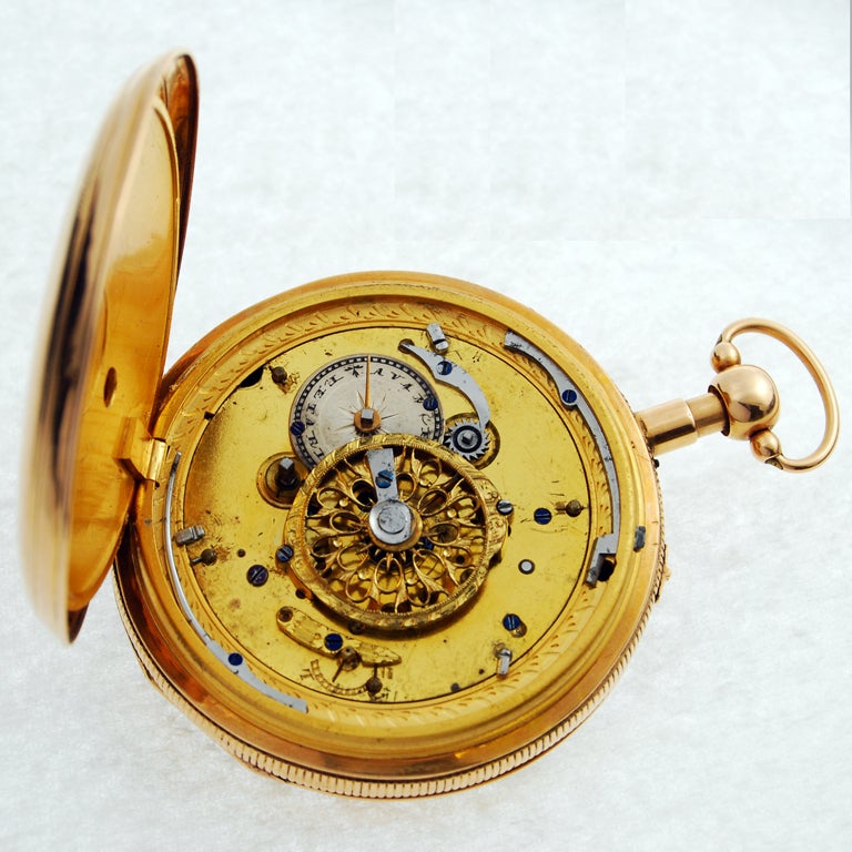 Gold Quarter Repeating Jacquemart Automation Pocket Watch In Excellent Condition For Sale In London, GB