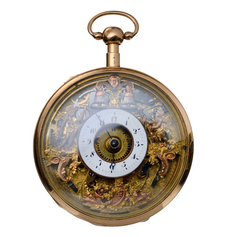 Gold Quarter Repeating Jacquemart Automation Pocket Watch For Sale
