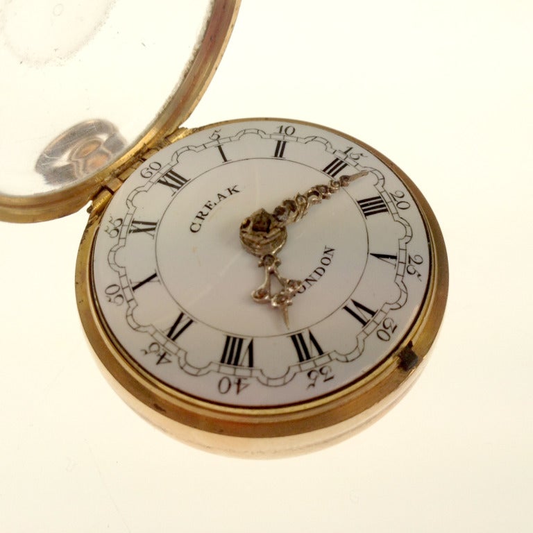 Women's or Men's William Creak Yellow Gold Verge Watch with Outer Case For Sale