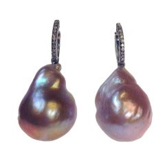 Large Iridescent Freshwater Pearls on Diamond Set Clips