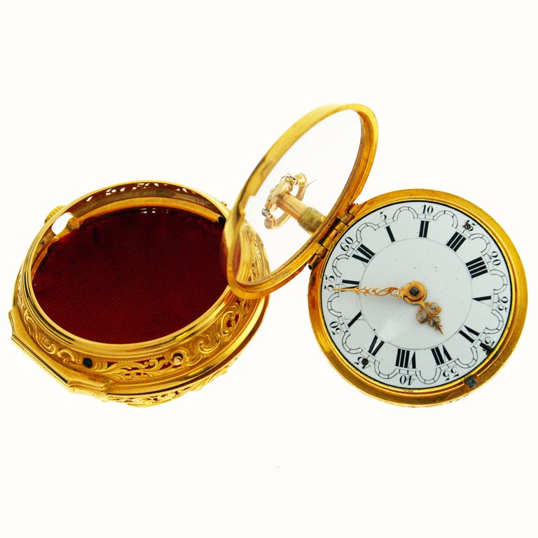 Women's or Men's Gold Repoussé Half-Quarter Repeating Pocket Watch For Sale